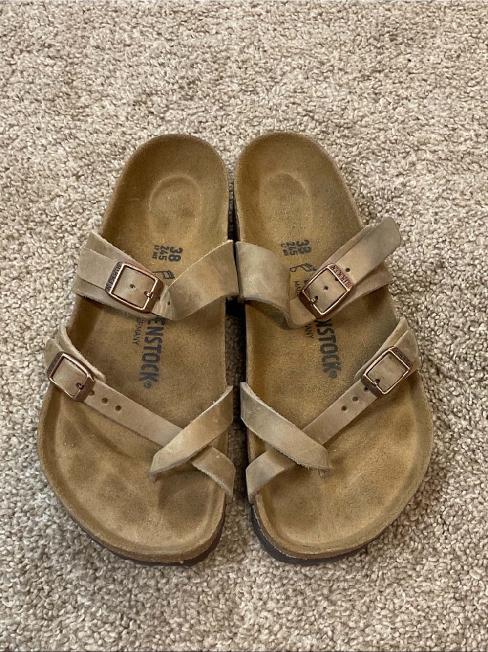 Birkenstock Mayari Beige Suede Two-Strap Sandals size 38